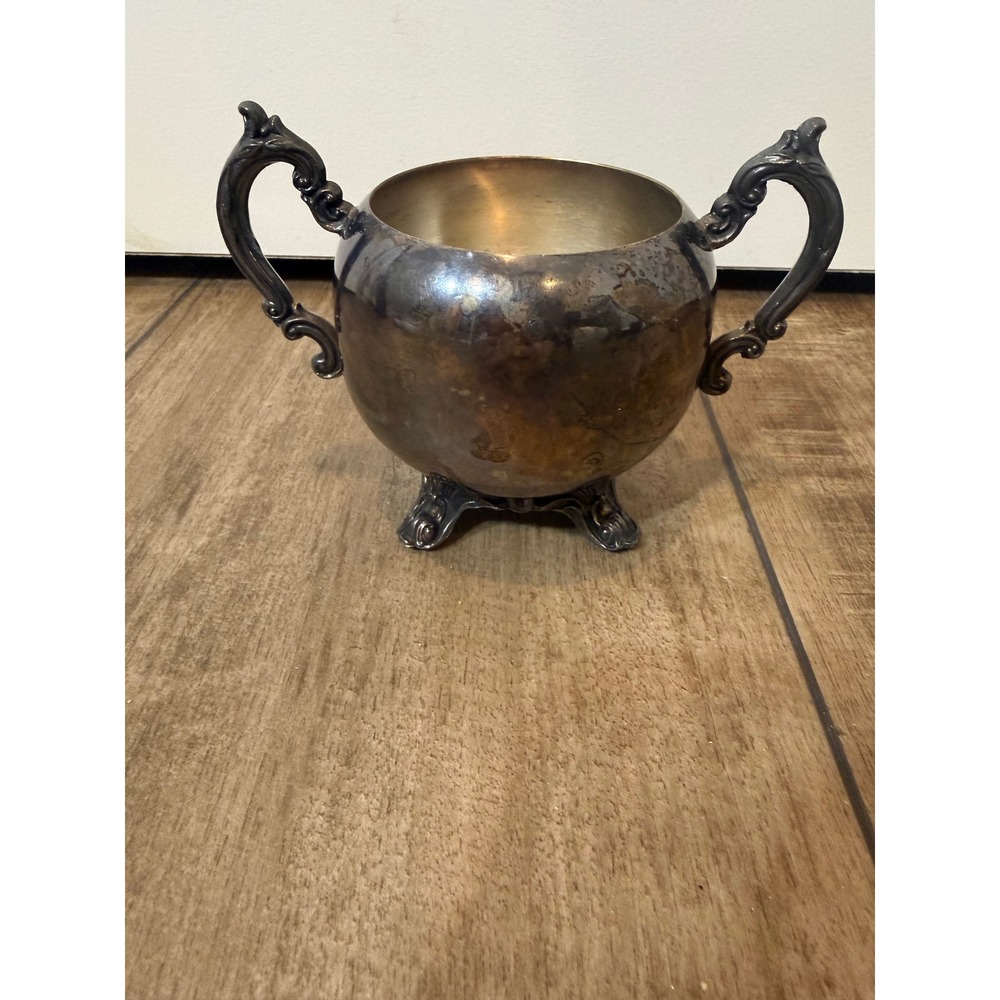 Vintage Silver Plated Sugar Bowl Urn Footed Ornate Handles